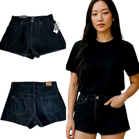 Urban Outfitters BDG Black Corduroy High Waist Cut Off Shorts Women's Sz 26 New - Picture 1 of 16